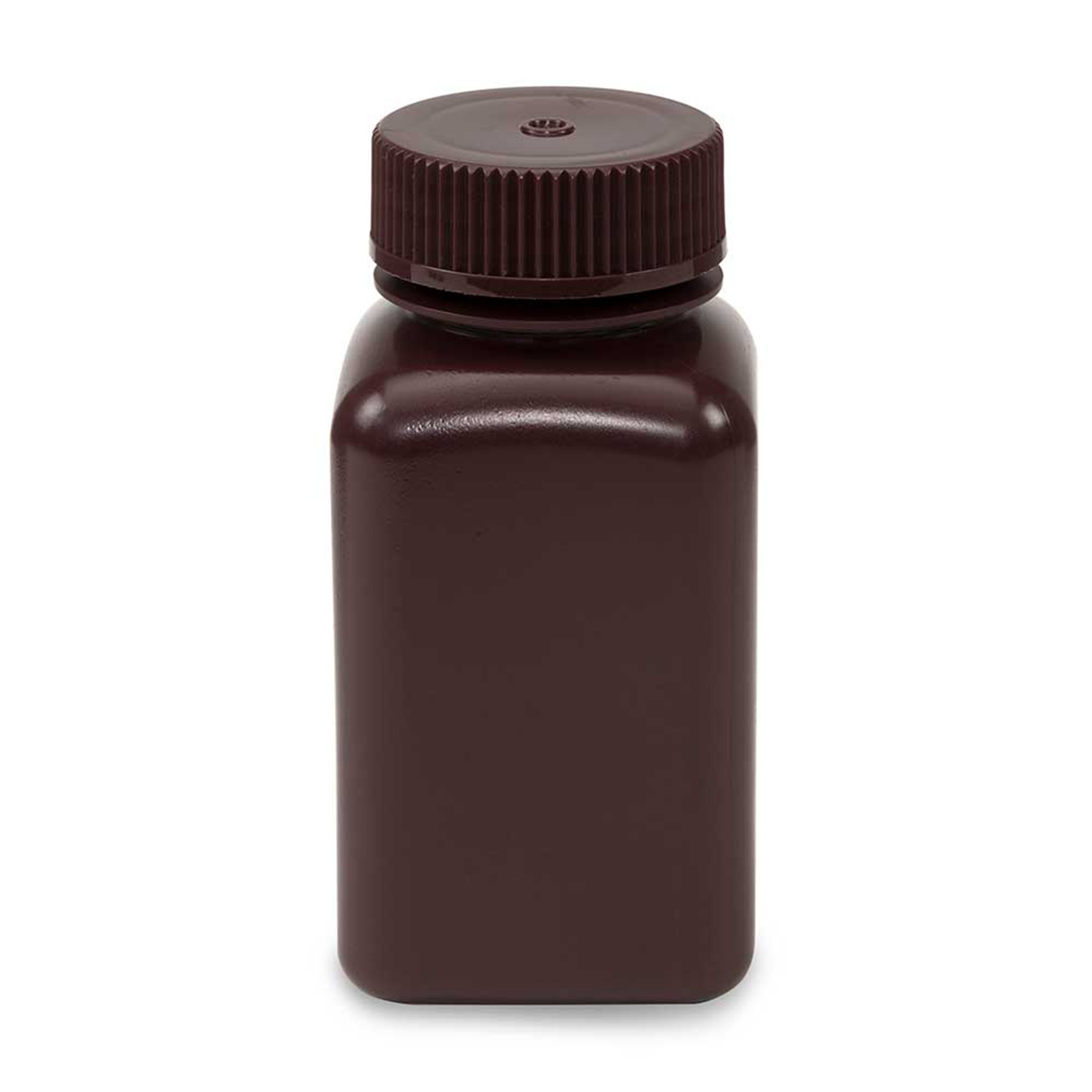 Diamond® RealSeal™ Wide Mouth, Square, Amber HDPE Bottle with PP Cap - 175 mL (Pack of 12)