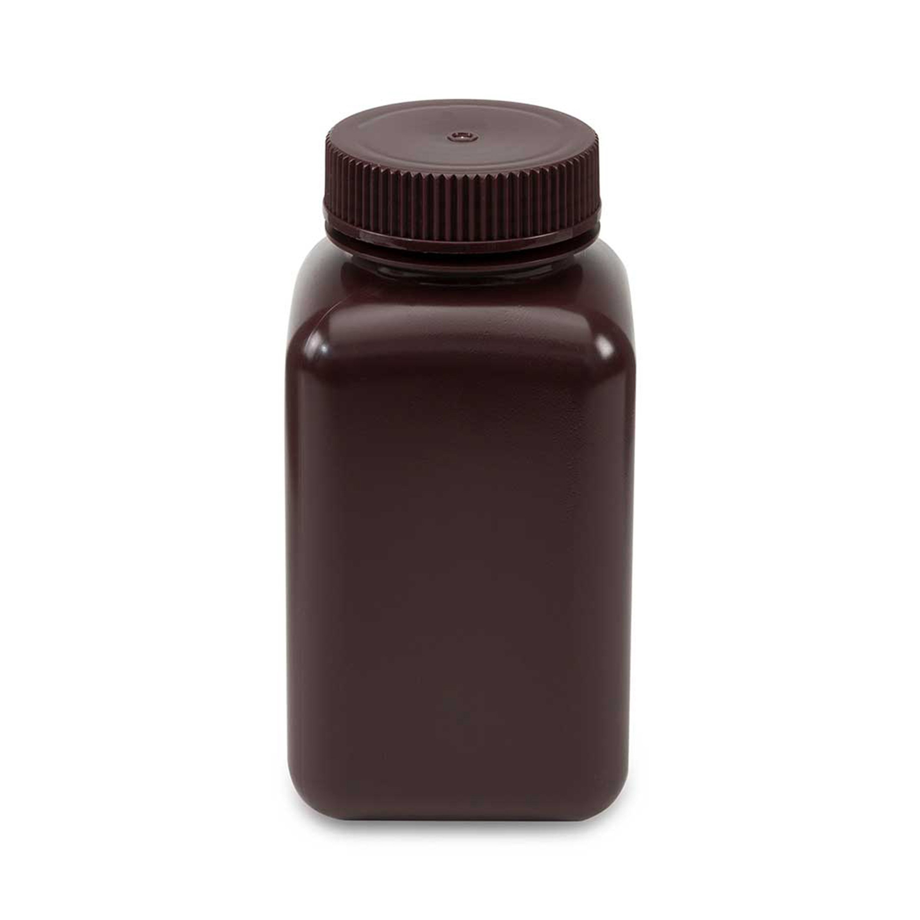 Diamond® RealSeal™ Wide Mouth, Square, Amber HDPE Bottle with PP Cap - 500 mL (Pack of 12)
