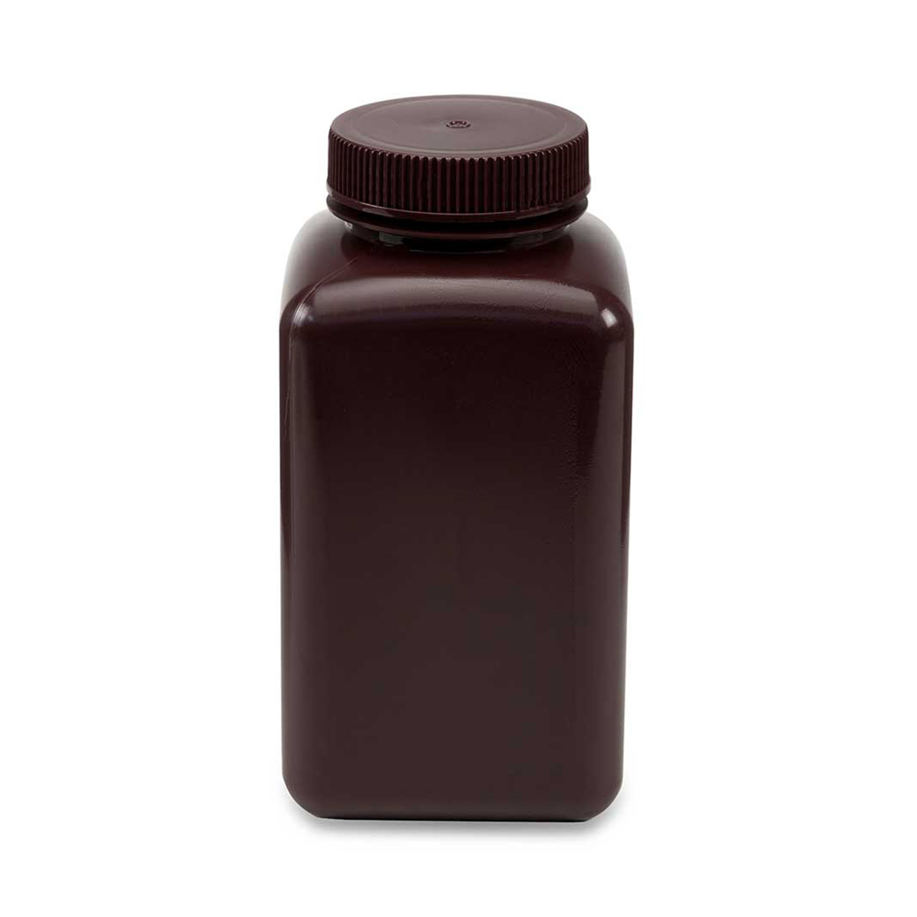 Diamond® RealSeal™ Wide Mouth, Square, Amber HDPE Bottle with PP Cap - 1000 mL (Pack of 6)