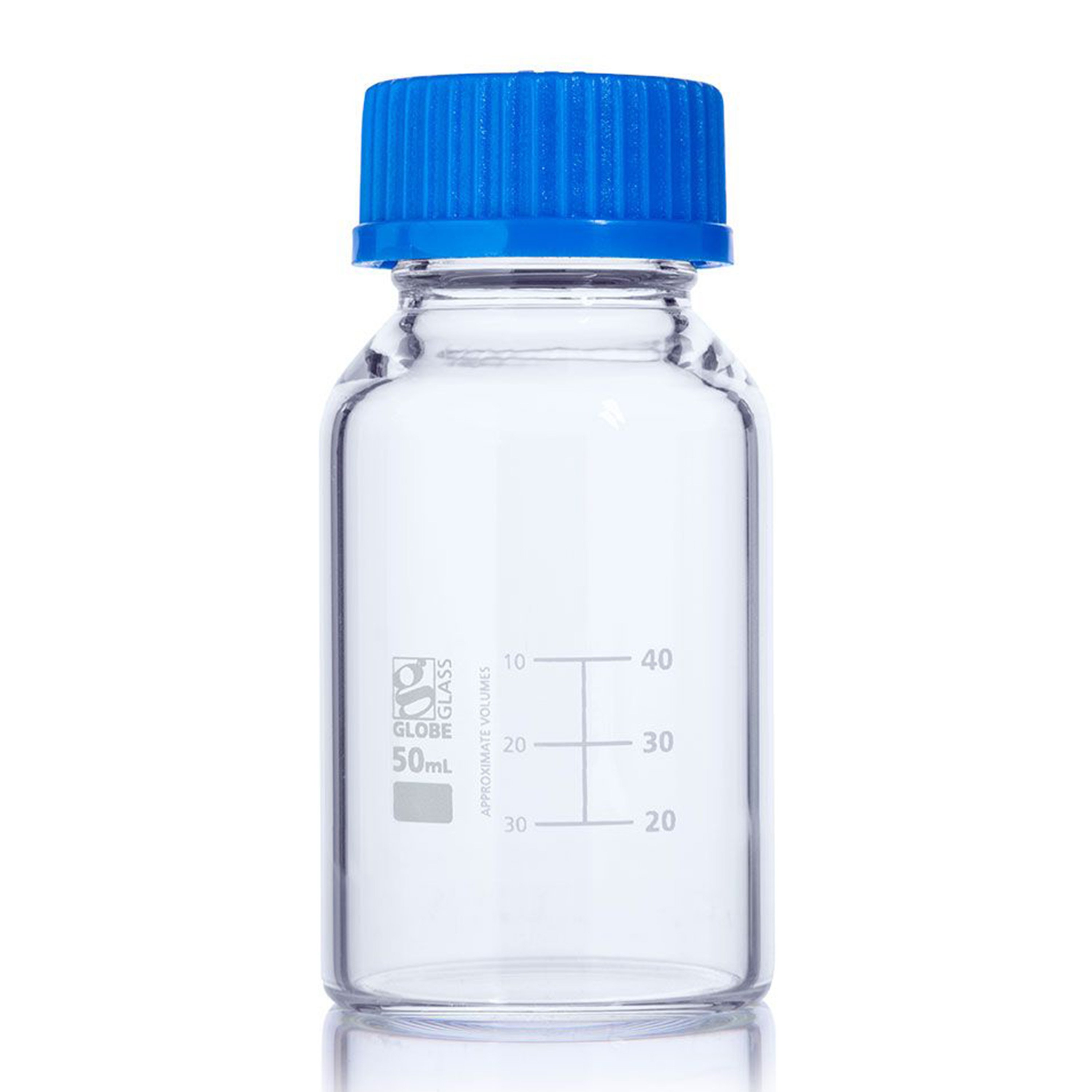 Globe Glass™ Media Bottle with GL32 Screw Cap - 50 mL (Box of 10)