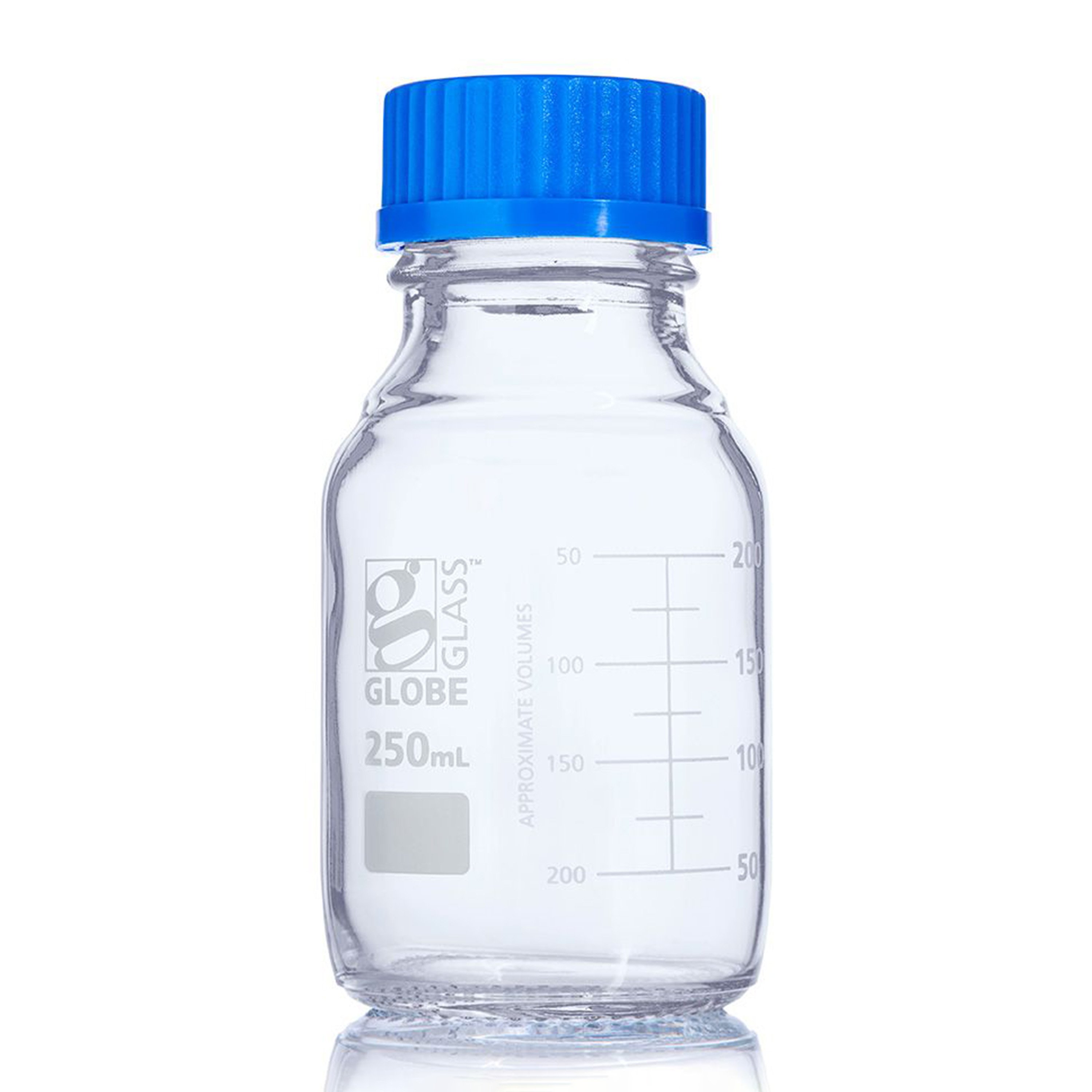 Globe Glass™ Media Bottle with GL45 Screw Cap - 250 mL (Box of 10)