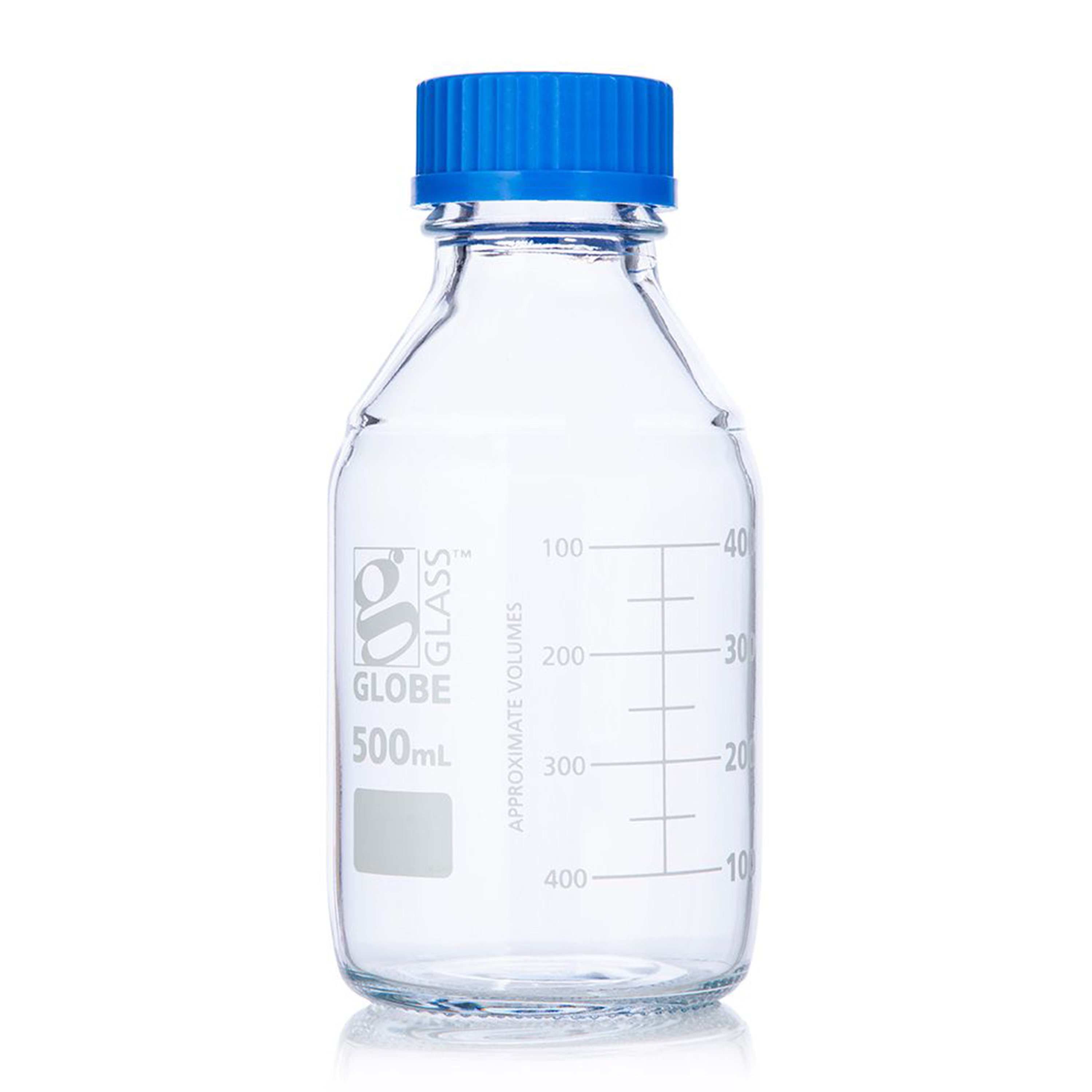Globe Glass™ Media Bottle with GL45 Screw Cap - 500 mL (Box of 10)