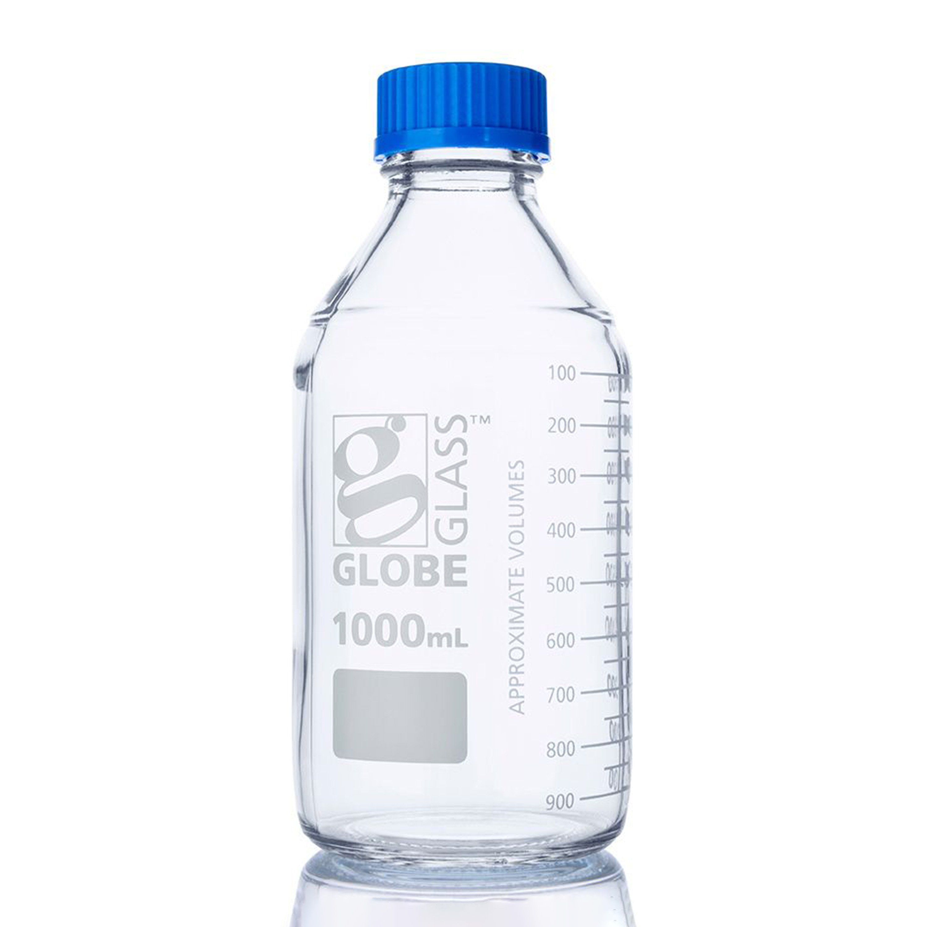 Globe Glass™ Media Bottle with GL45 Screw Cap - 1000 mL (Box of 10)