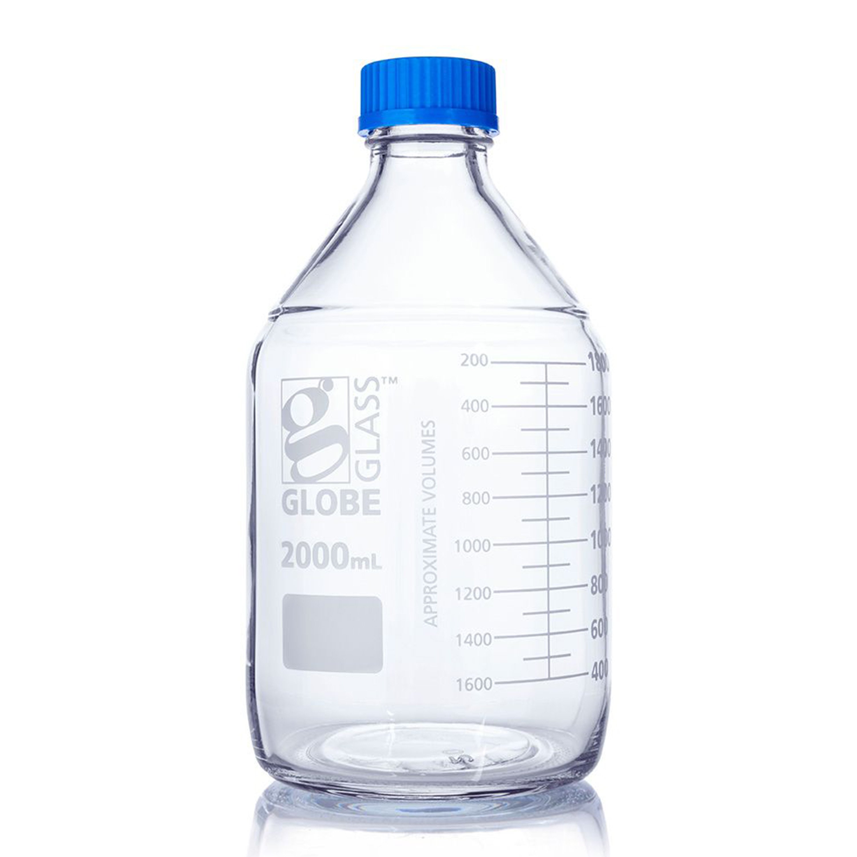 Globe Glass™ Media Bottle with GL45 Screw Cap - 2000 mL (Box of 10)