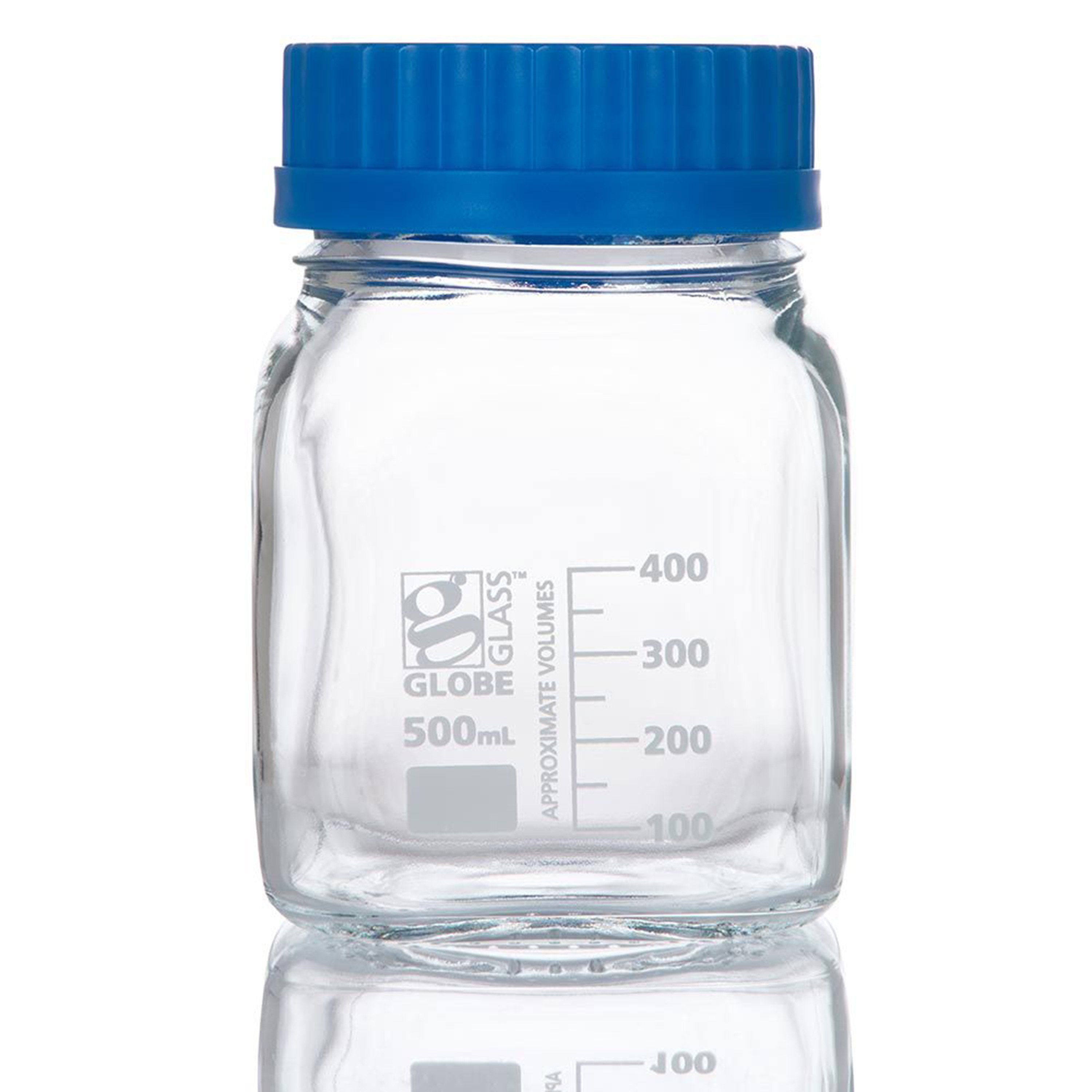 Globe Glass™ Square Wide Mouth Media Bottles with GL80 Screw Cap - 500 mL