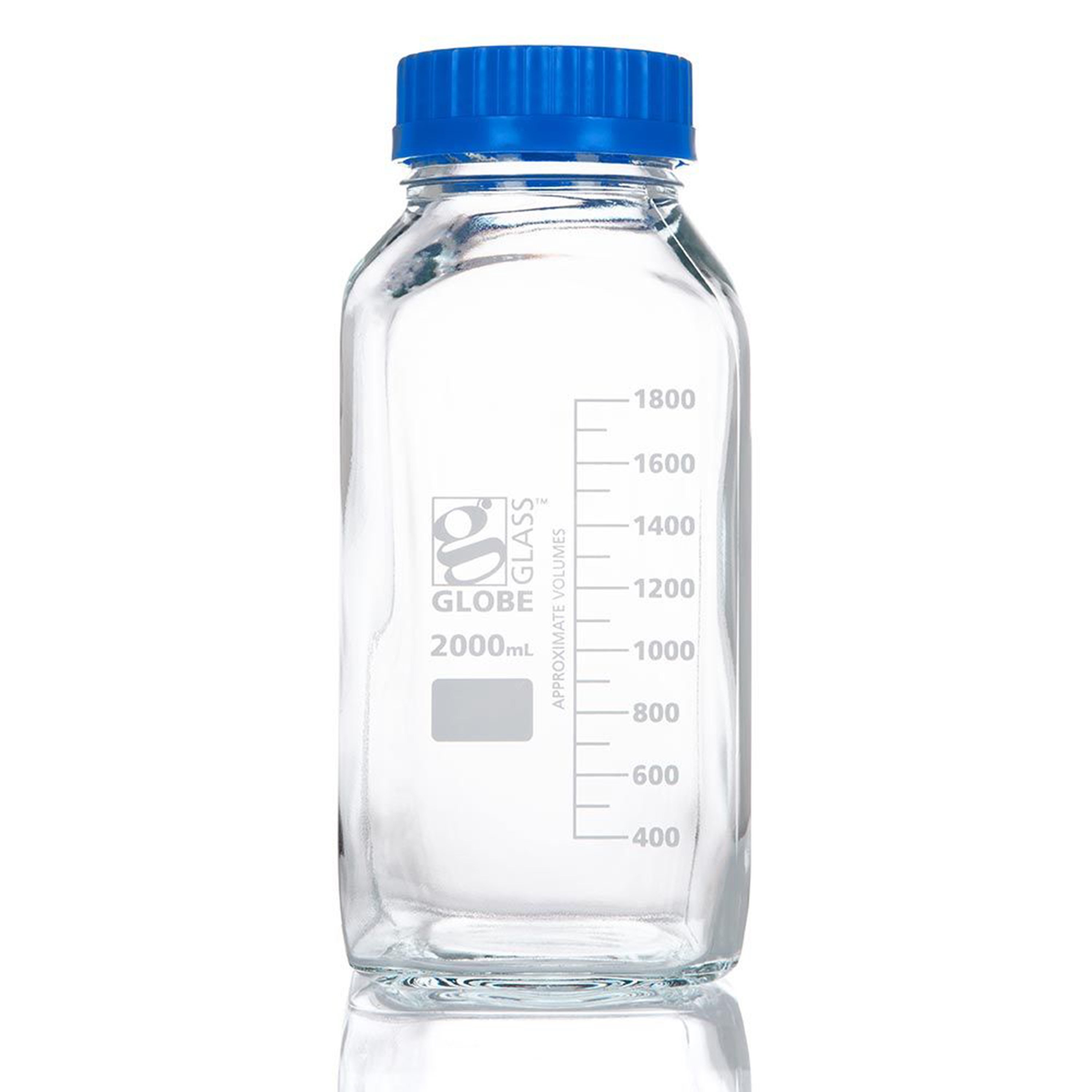 Globe Glass™ Square Wide Mouth Media Bottles with GL80 Screw Cap - 2000 mL