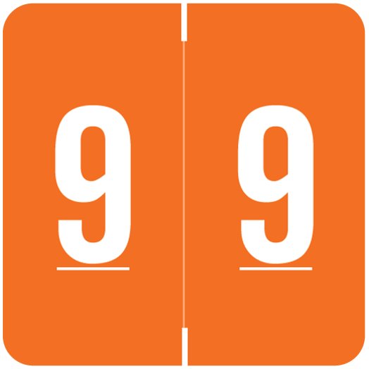 Barkley FNDBM-S Match BENM Series Numeric Roll Labels - Number 9 - Dark Orange