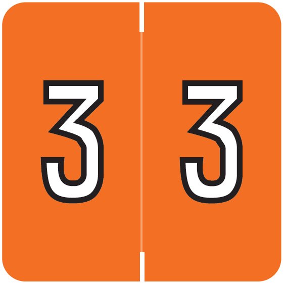 Barkley FNBRM Match BKNM Series Numeric Roll Labels - Number 3 - Dark Orange