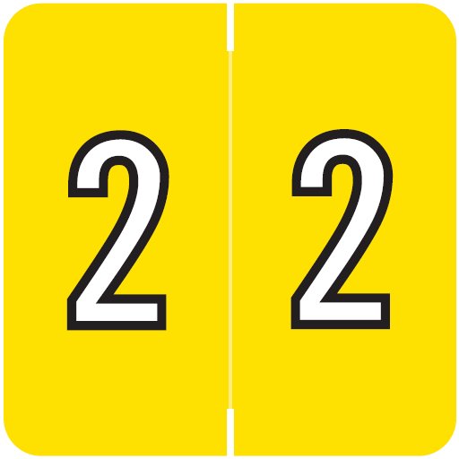 Barkley FNDBM Match BXNM Series Numeric Roll Labels - Number 2 - Yellow
