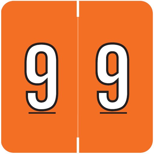 Barkley FNDBM Match BXNM Series Numeric Roll Labels - Number 9 - Dark Orange