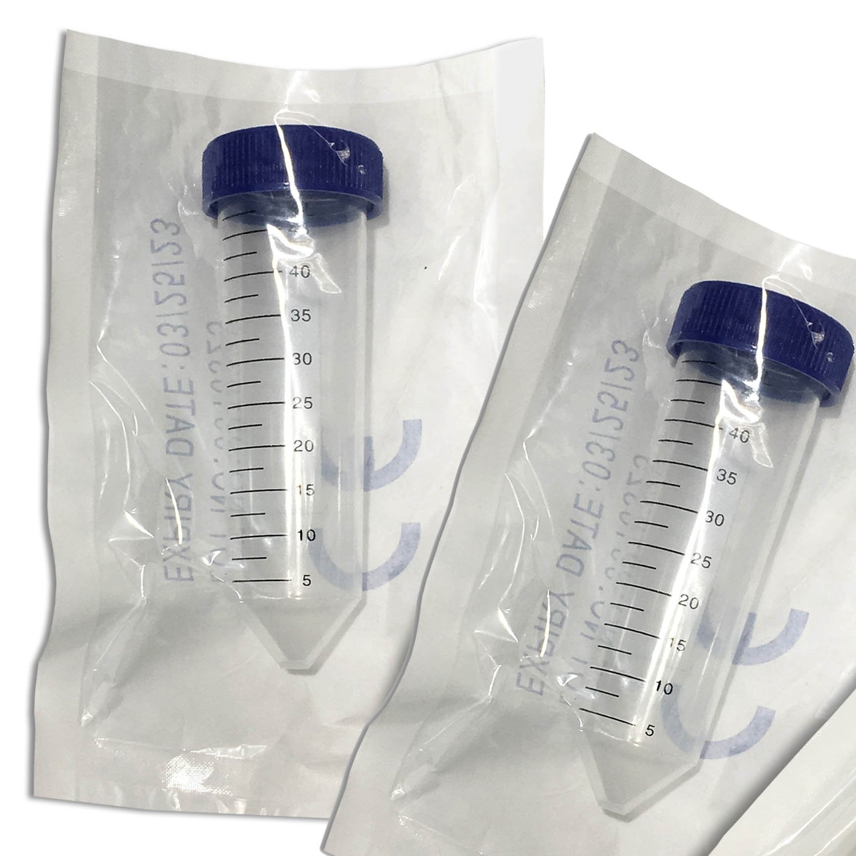 50mL Sterile Centrifuge Tube with Flat Screw Cap - Individually Wrapped (500 Tubes)