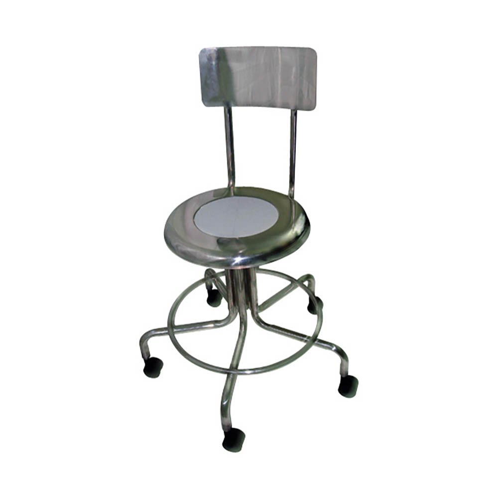 MRI Non-Magnetic Stainless Steel Stool with Backrest & Dual Wheel Casters - 15