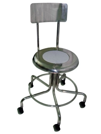MRI Non-Magnetic Stainless Steel Stool with Backrest & Dual Wheel Casters - 21