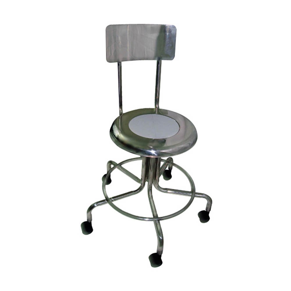 MRI Non-Magnetic Stainless Steel Stool with Backrest & Dual Wheel Casters - 21