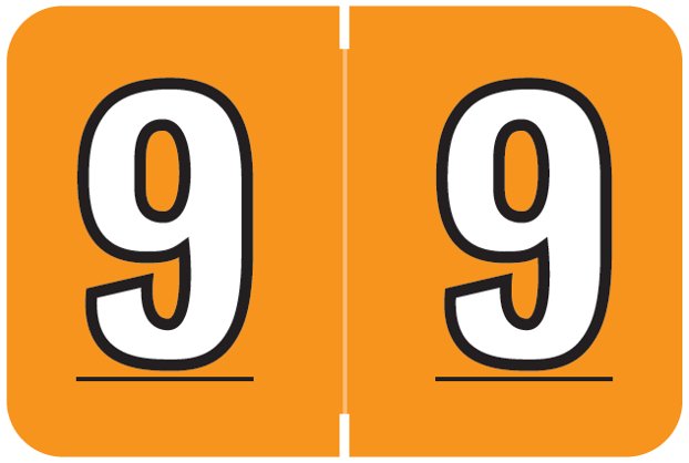 Colwell Jewel Match CONM Series Numeric Roll Labels - Number 9 - Light Orange