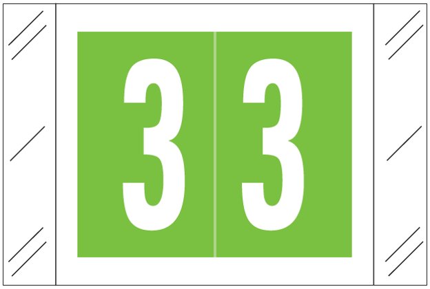 Barkley FNSTM Match CTNM Series Numeric Roll Labels - Number 3 - Light Green