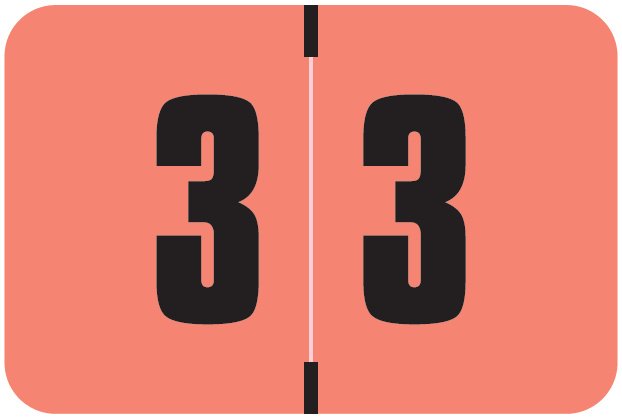 Digi Color Match DCNM Series Numeric Roll Labels - Number 3 - Pink