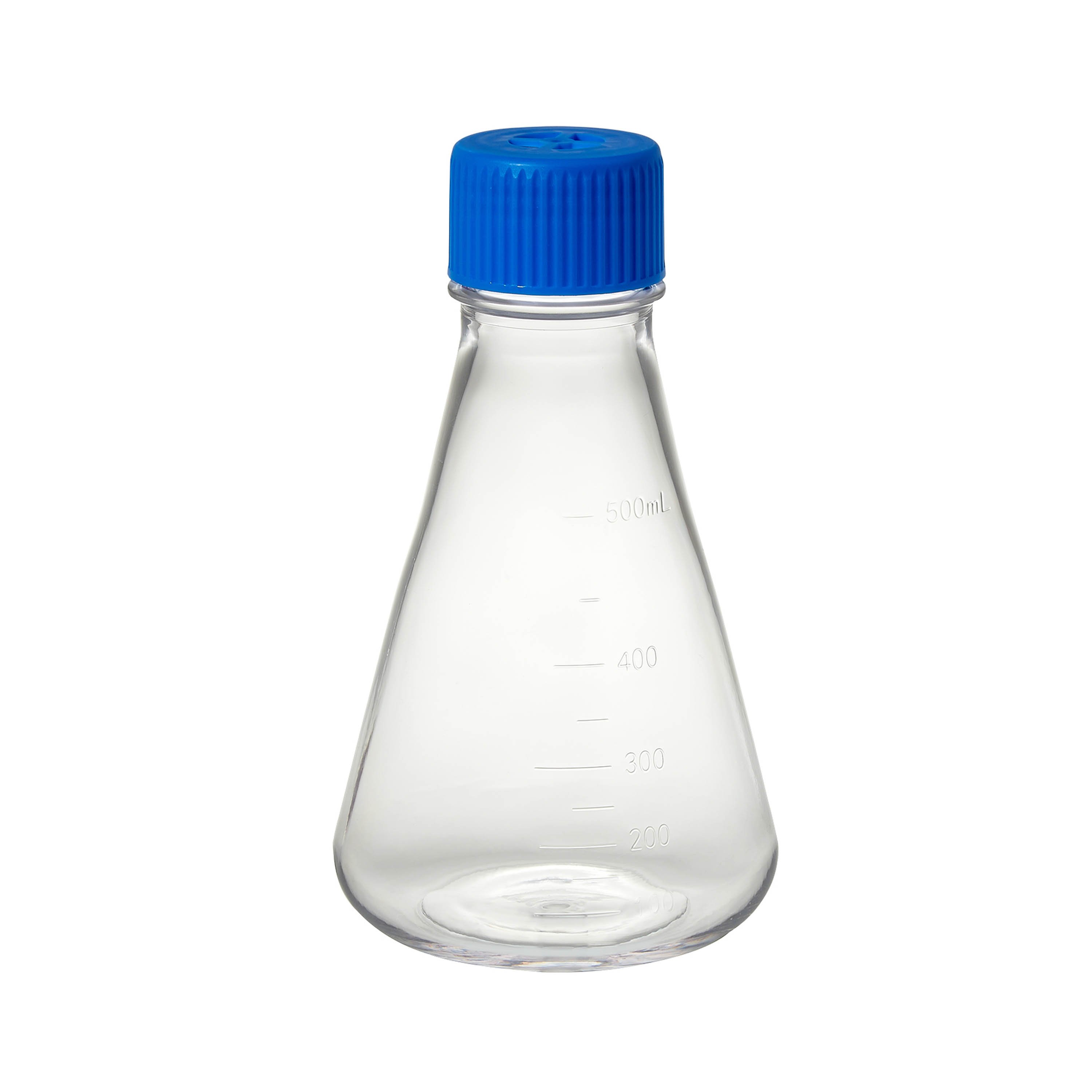 Erlenmeyer Flask, PETG, with PP Vented Screw Cap, Flat Bottom - 500mL (Case of 12)