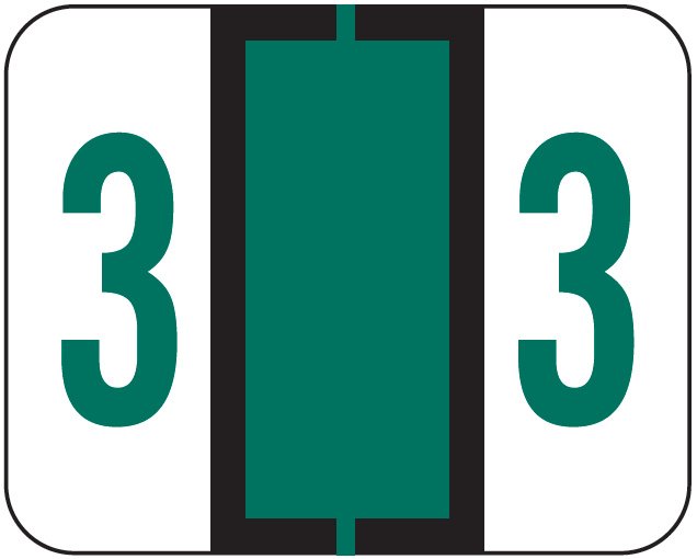 File Doctor Match FDNV Series Numeric Roll Labels - Number 3 - Green