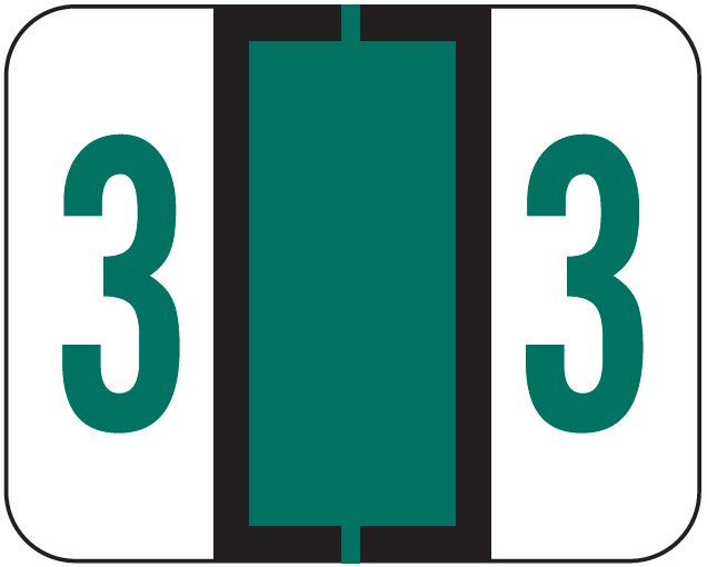 File Doctor Match FDNV Series Numeric Roll Labels - Number 3 - Green