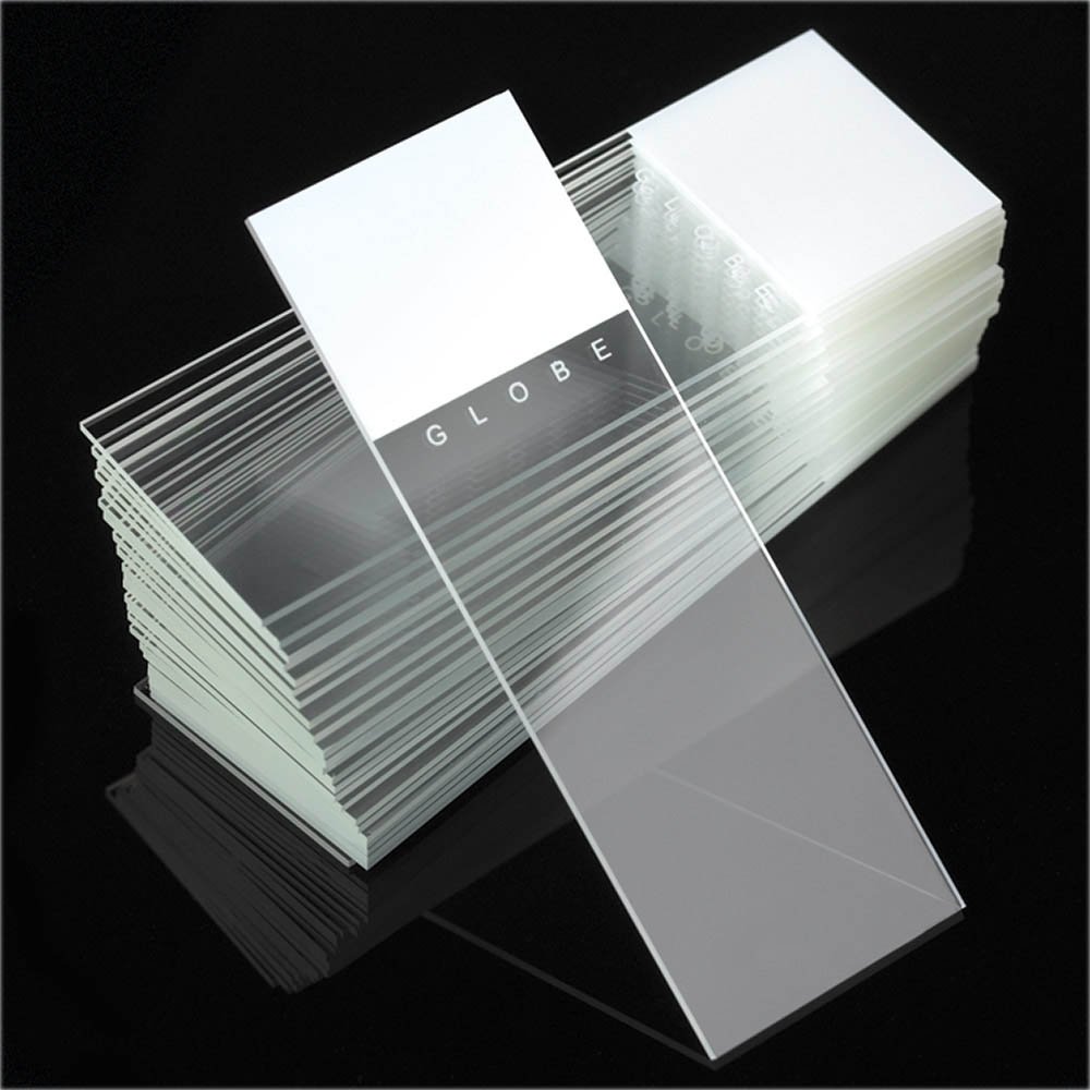 Microscope Slides - Diamond White Glass - 90° Ground Edges 90° Corners - White Frosted 1 End 1 Side