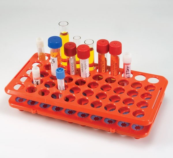 50-Place Low Profile Rack with Grippers for up to 17mm Tubes - Polyoxemethylene - Orange
