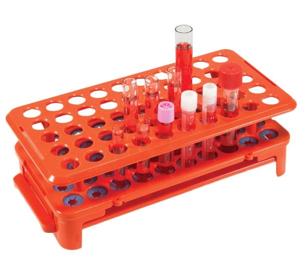 50-Place Rack with Grippers and Tube Ejector for up to 15mm Tubes - Polyoxemethylene - Orange