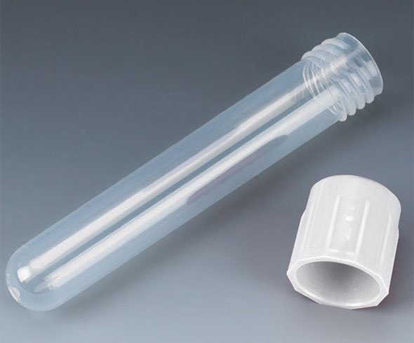 12mm x 75mm (5mL) Test Tubes with Attached White Screw Caps - Polypropylene
