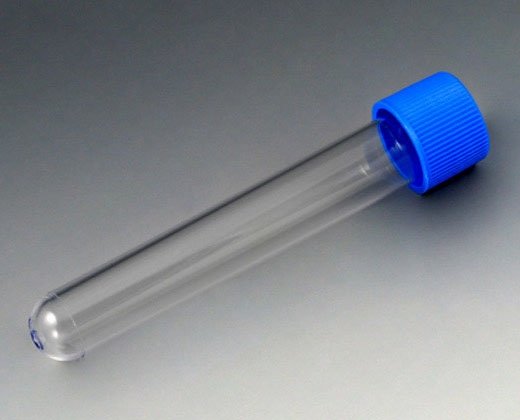 16mm x 100mm (10mL) Test Tubes with Attached Blue Screw Caps - Polystyrene (PS)
