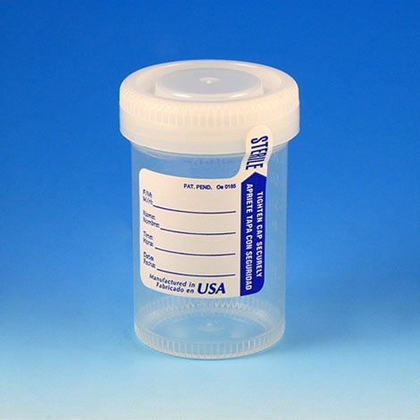 90mL (3oz) Tite-Rite Container with Attached Screw Cap and Tab Seal ID Label - Sterile (Case of 400)