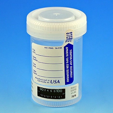 90mL (3oz) Tite-Rite Container with Attached Screw Cap, Tab Seal ID Label and Thermometer Strip - Sterile (Case of 400)
