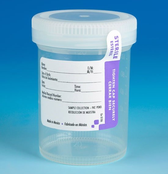 120mL (4oz) Tite-Rite Container with Attached Natural Screw Cap and Tab Seal ID Label - Sterile (Case of 300)