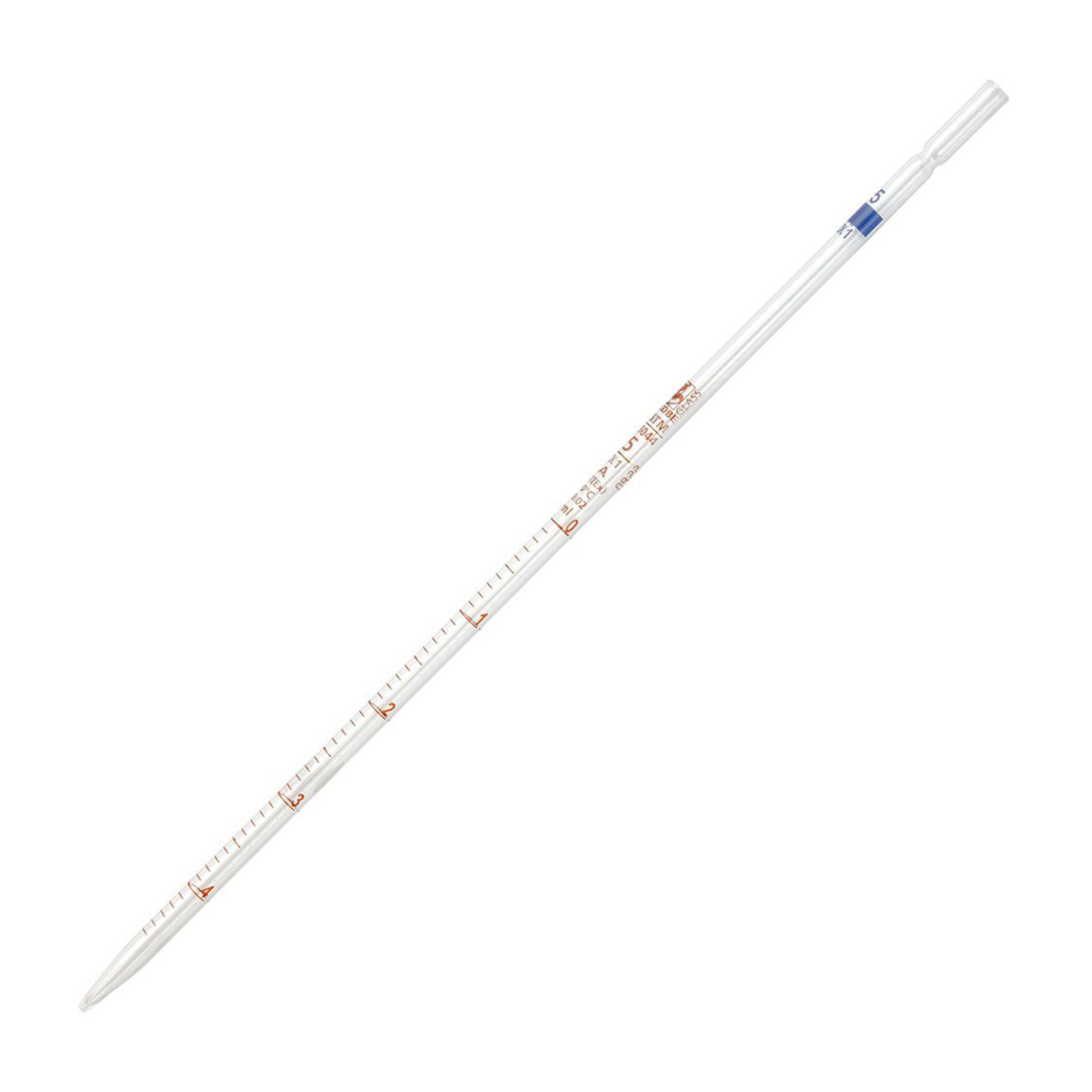 Globe Glass™ Class A Reusable Serological Pipette with 0.1 Graduation - 5 mL, Blue Band (Box of 6)