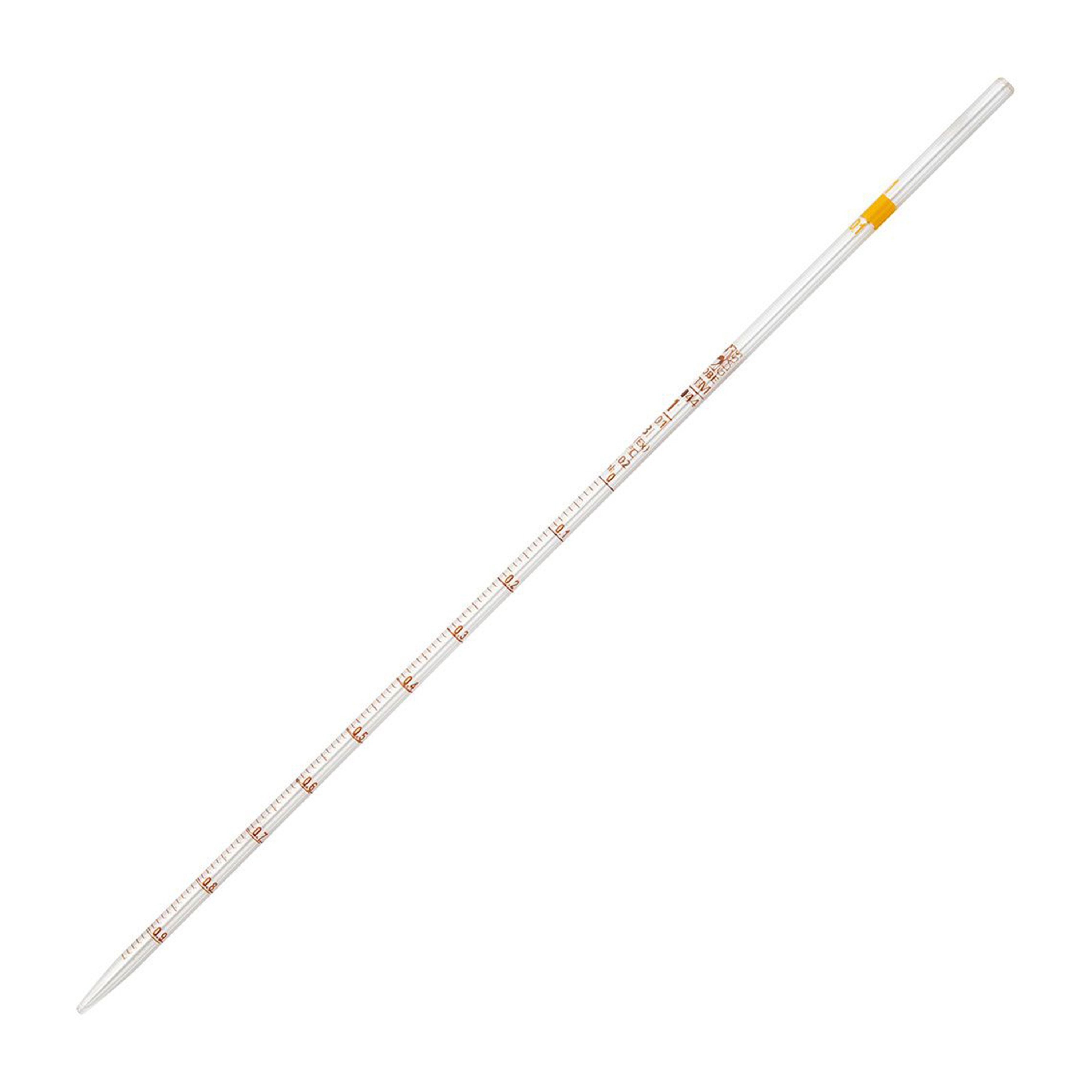Globe Glass™ Class B Reusable Serological Pipette with 0.01 Graduation - 1 mL, Yellow Band (Box of 6)