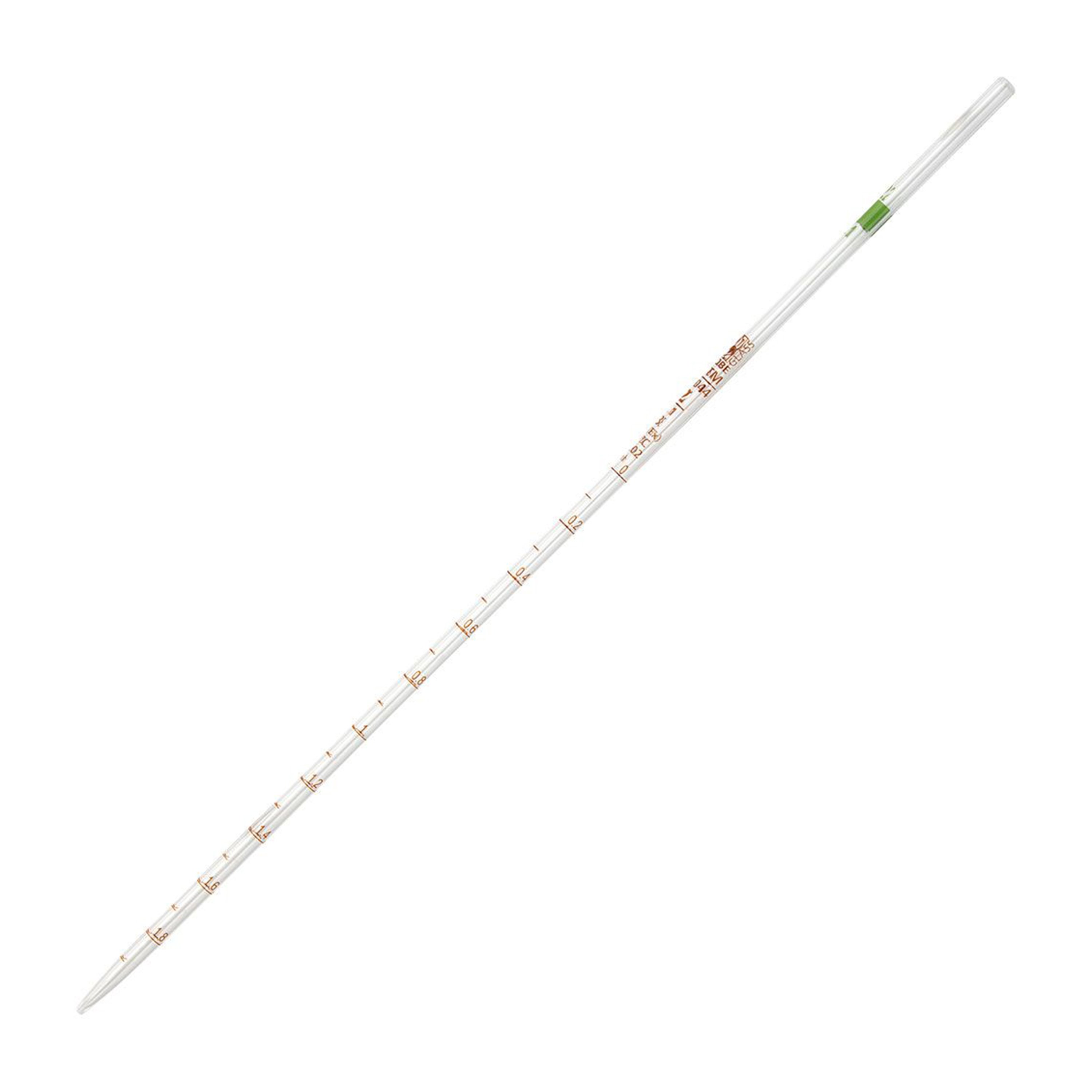 Globe Glass™ Class B Reusable Serological Pipette with 0.1 Graduation - 2 mL, Green Band (Box of 6)