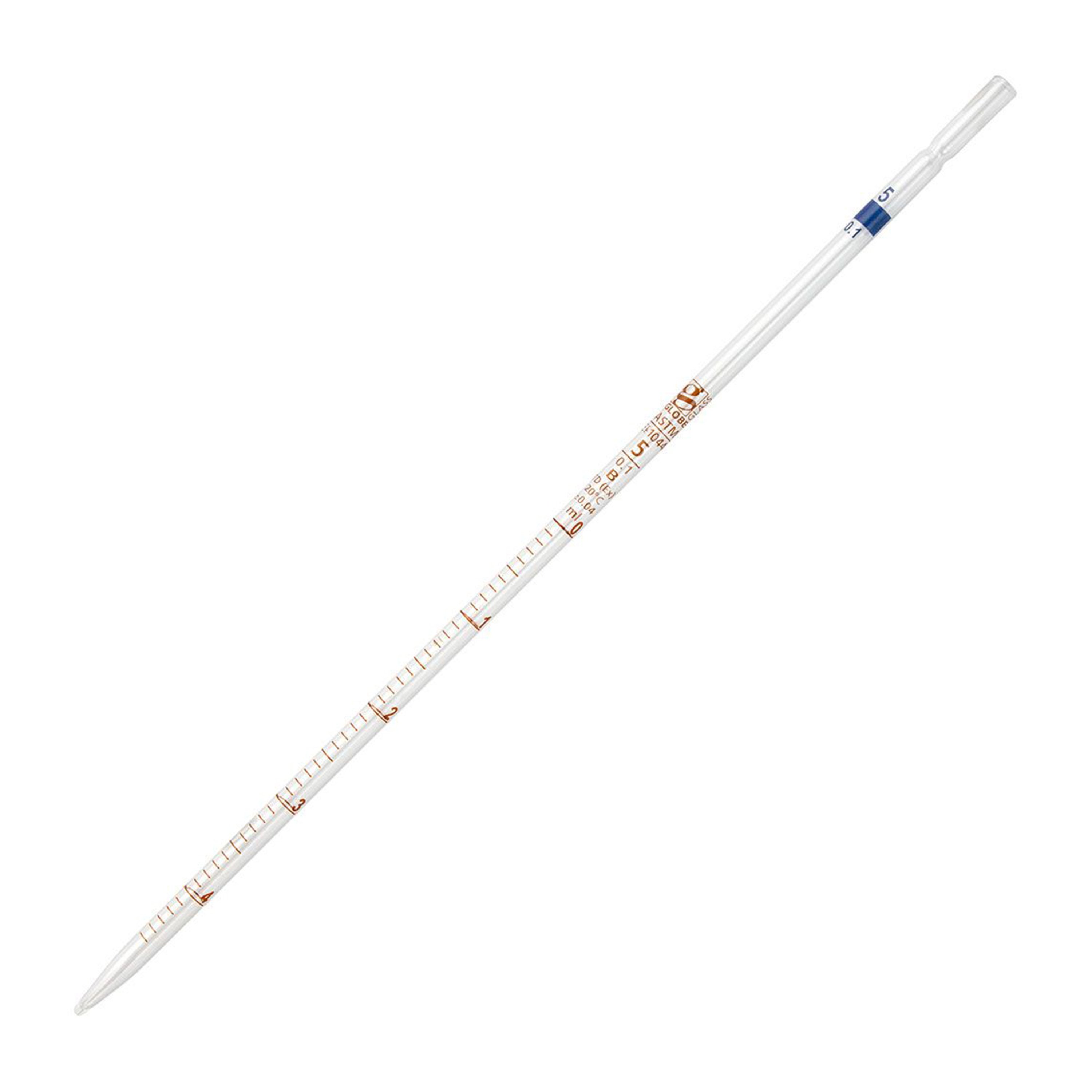 Globe Glass™ Class B Reusable Serological Pipette with 0.1 Graduation - 5 mL, Blue Band (Box of 6)
