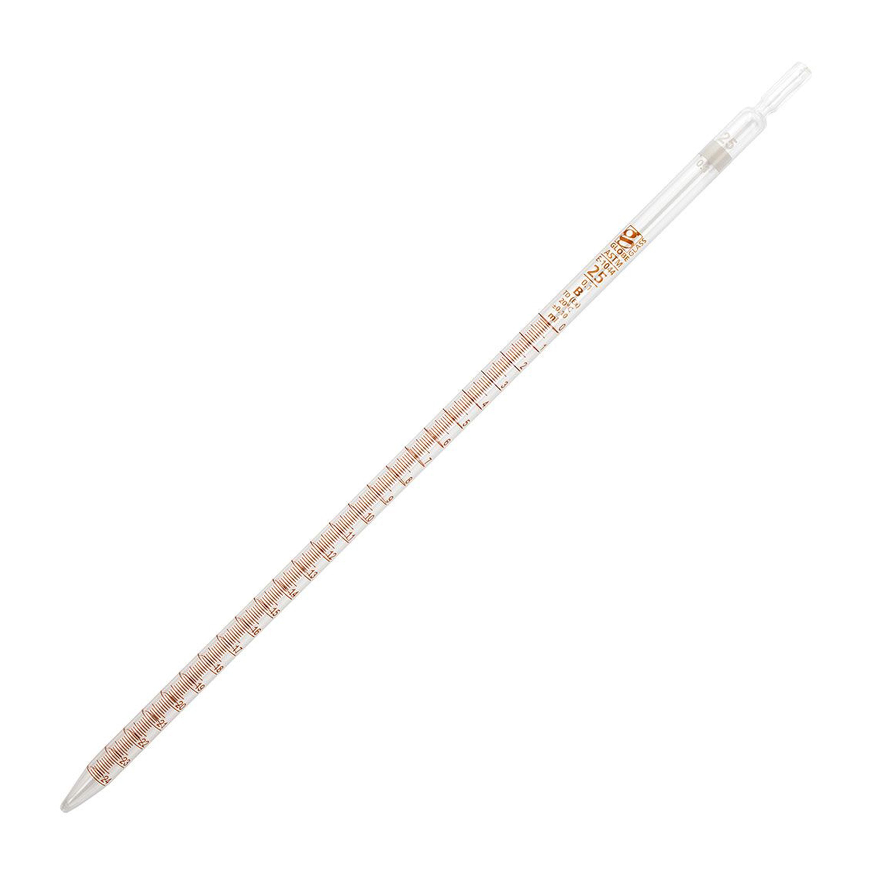 Globe Glass™ Class B Reusable Serological Pipette with 0.1 Graduation - 25 mL, White Band (Box of 6)