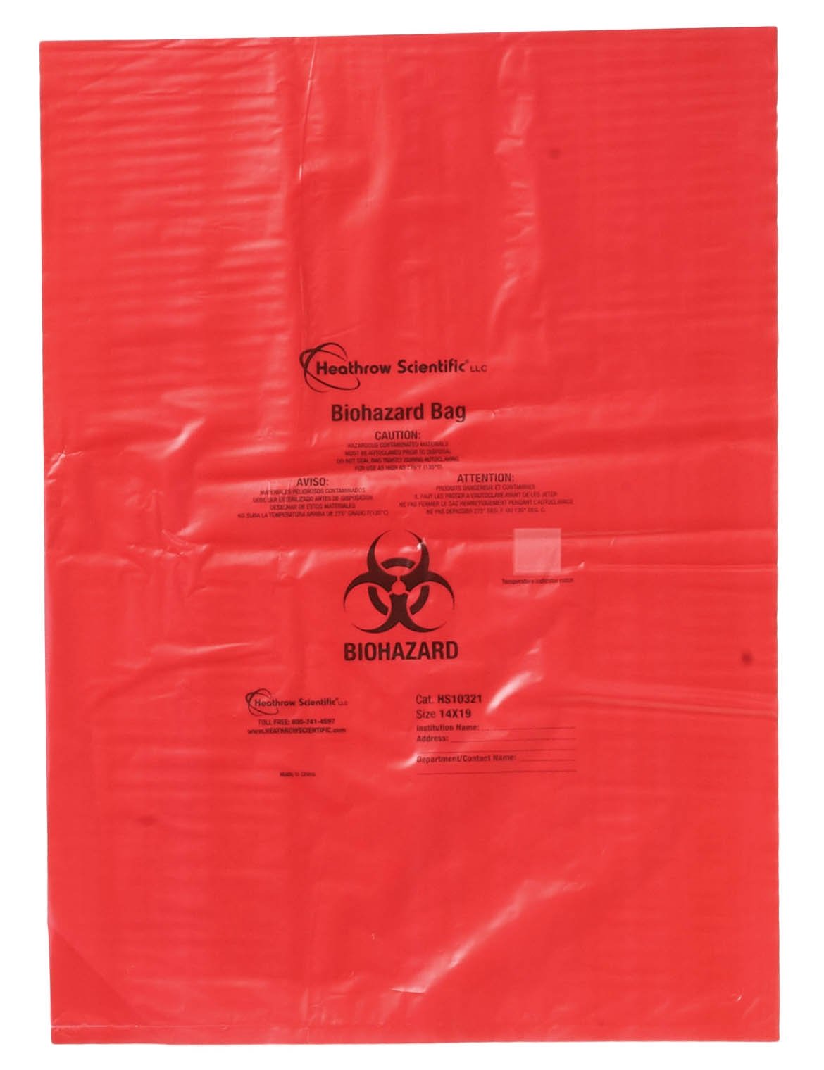 HS Biohazard Bags - 1.57mil Thick x 356mm W x 483mm L (14