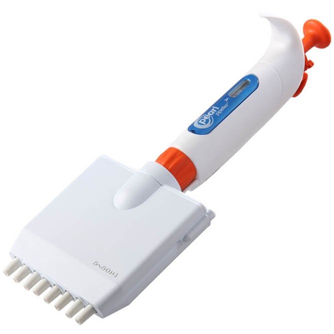 Pearl Pipette Eight Channel Adjustable Volume 5-50uL - Orange