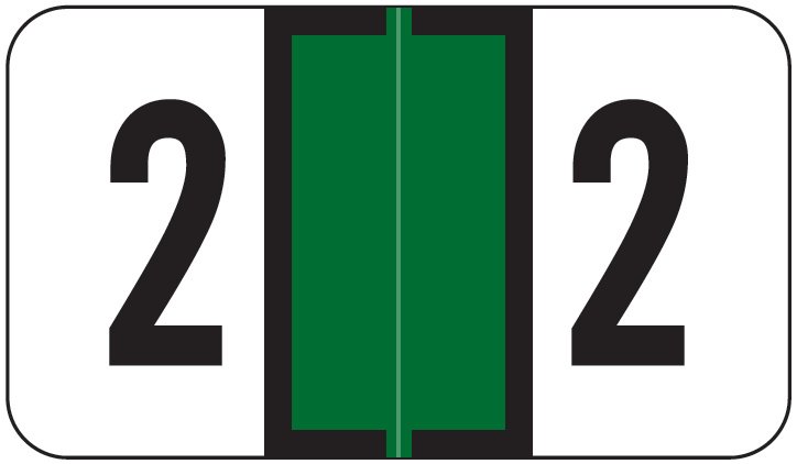 Jeter 7300 Match JTNM Series Numeric Roll Labels - Number 2 - Dark Green