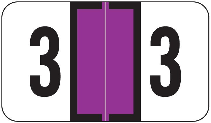 Jeter 7300 Match JTNM Series Numeric Roll Labels - Number 3 - Purple