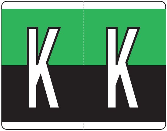 Kardex PSF-139 Match KXAM Series Alpha Roll Labels - Letter K - Green and Black