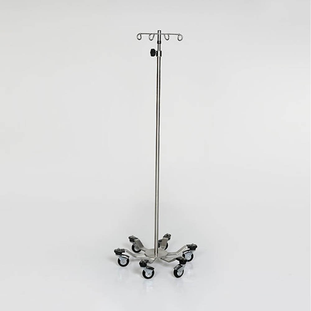 Height Adjustable All Stainless Steel IV Pole 6-Leg Spider Base by MCM