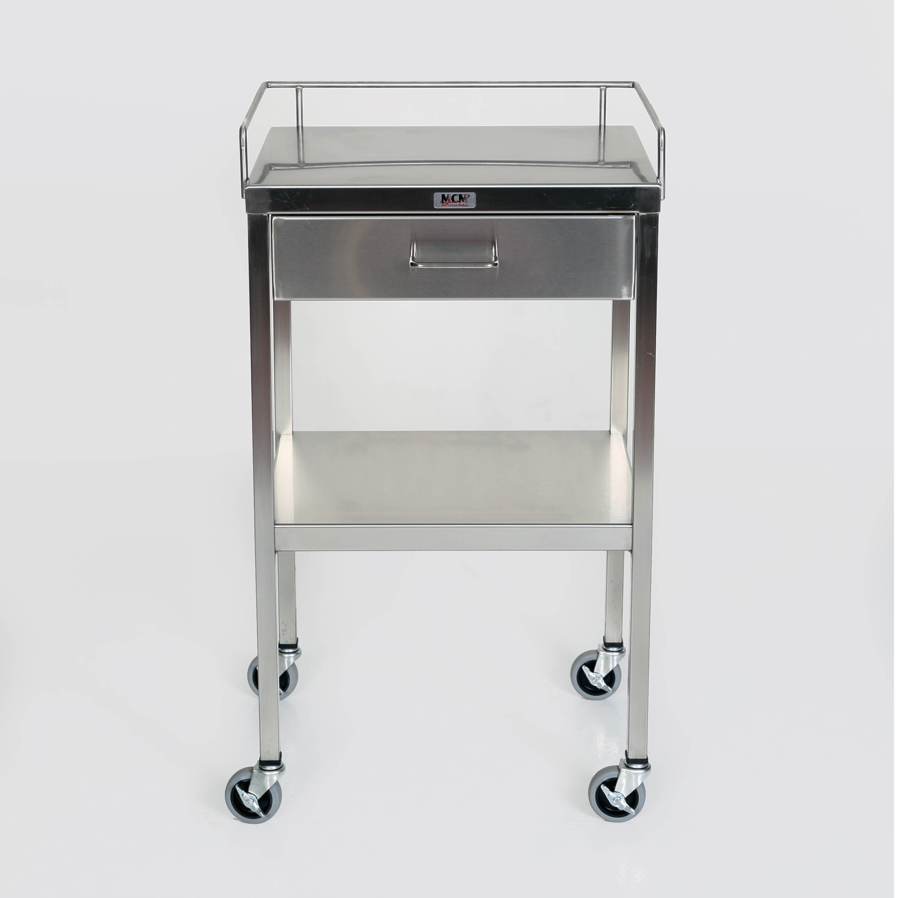 SS Utility Table with 1 Drawer, Lower Shelf and 3-Sided Top