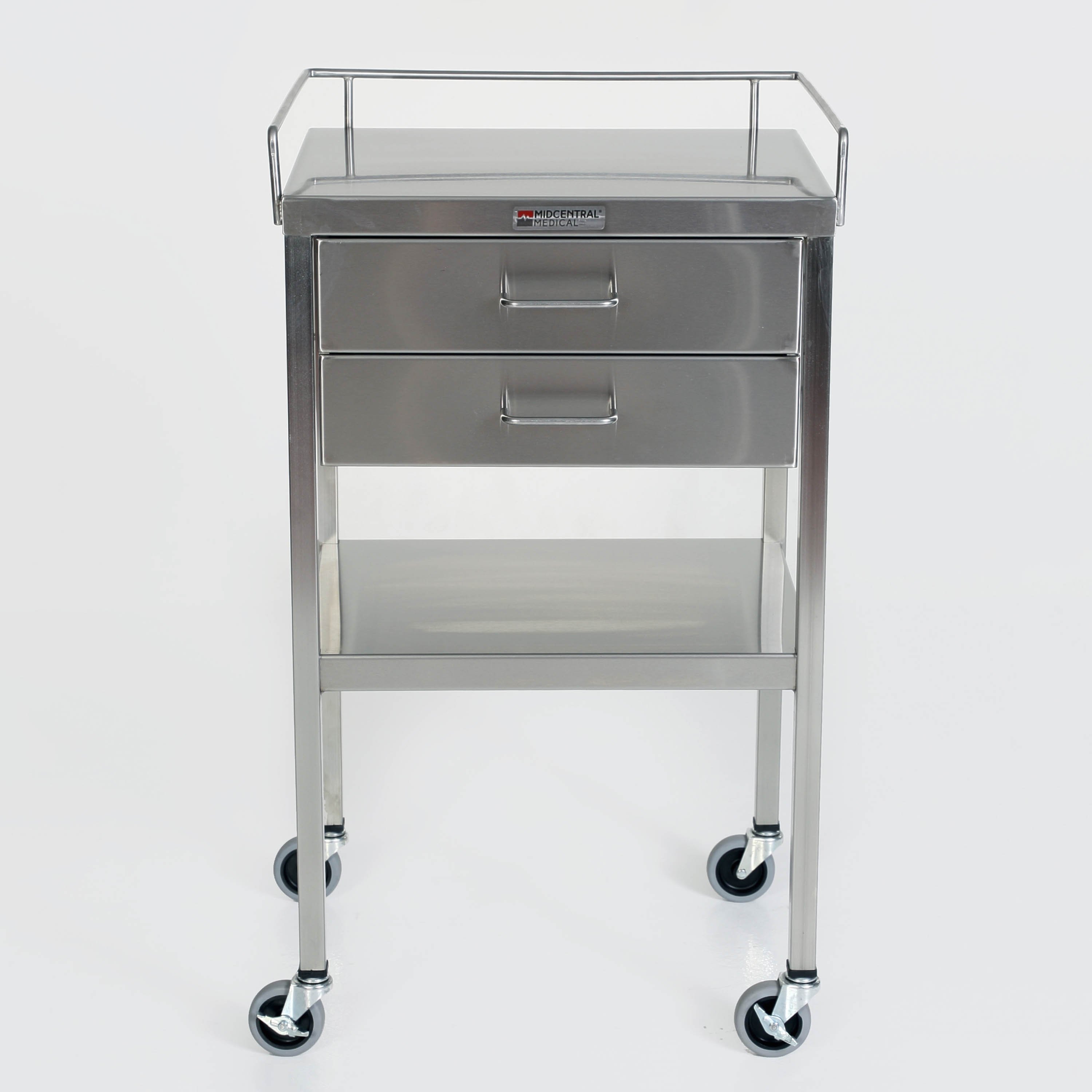 SS Utility Table with 2 Drawers, Lower Shelf and 3-Sided Top