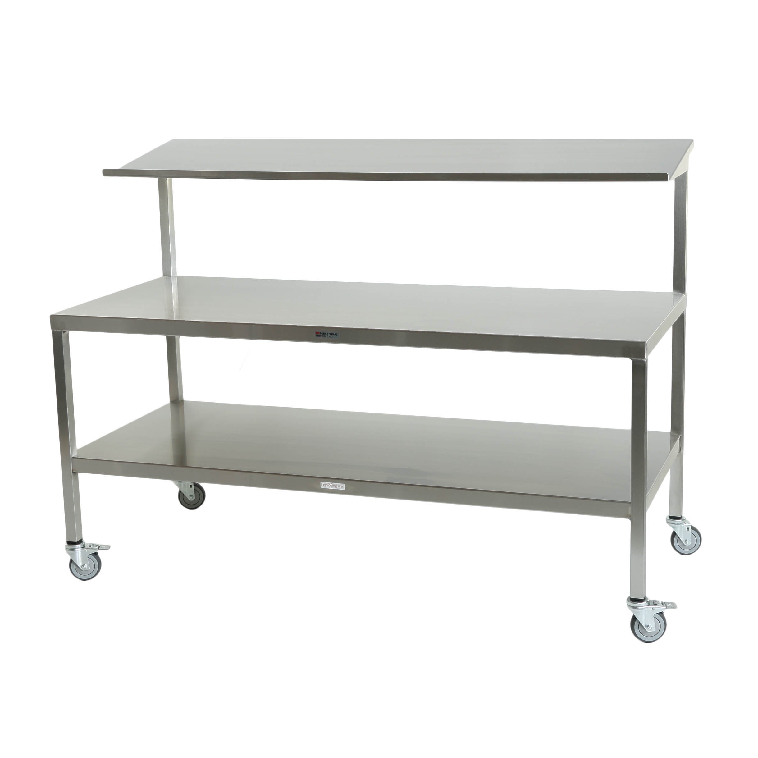 MidCentral Stainless Steel Two-Tier Table with Solid Upper Shelf