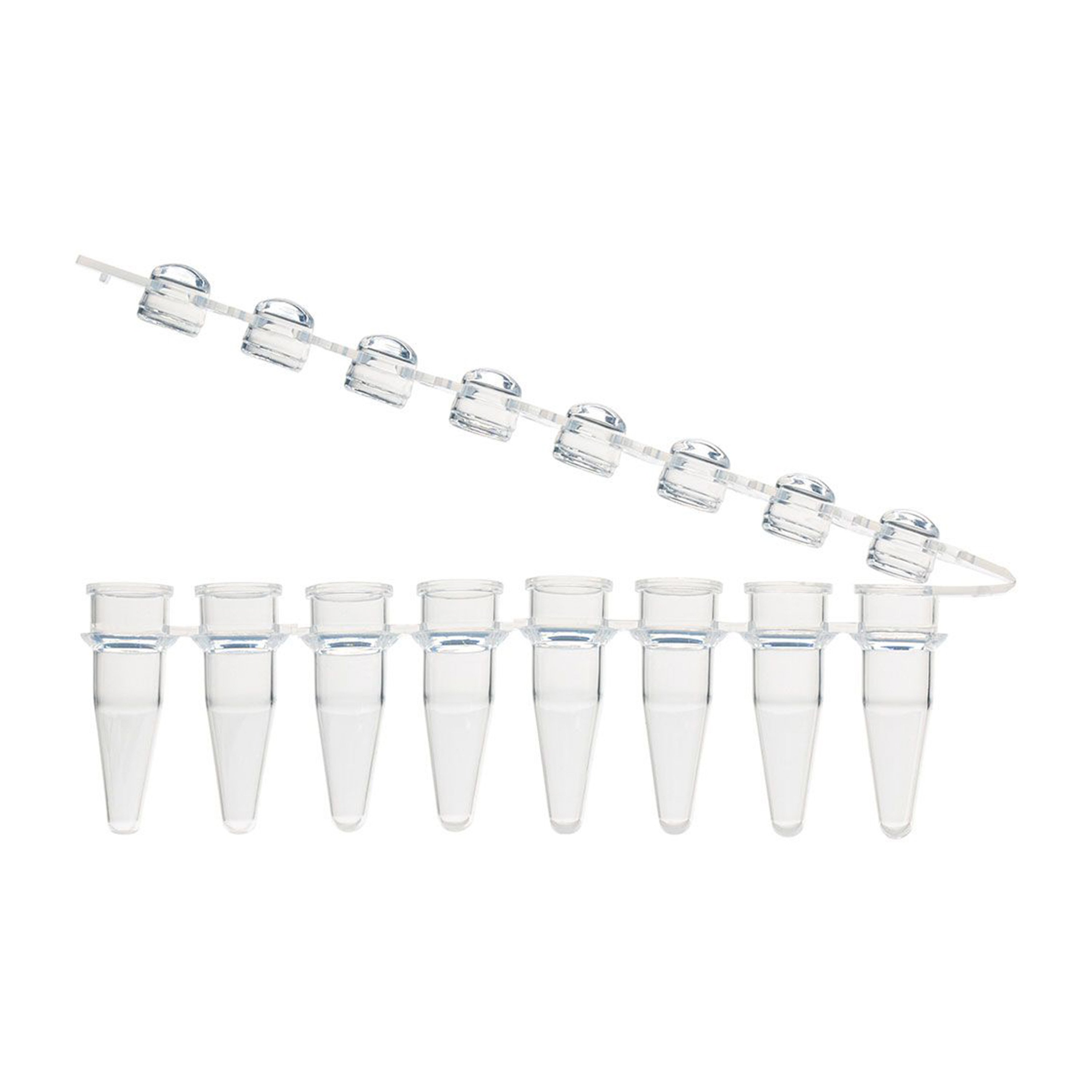0.2 mL 8-Strip PCR Tube with Hinged Attached Cap Strip - Dome Cap (Box of 125)
