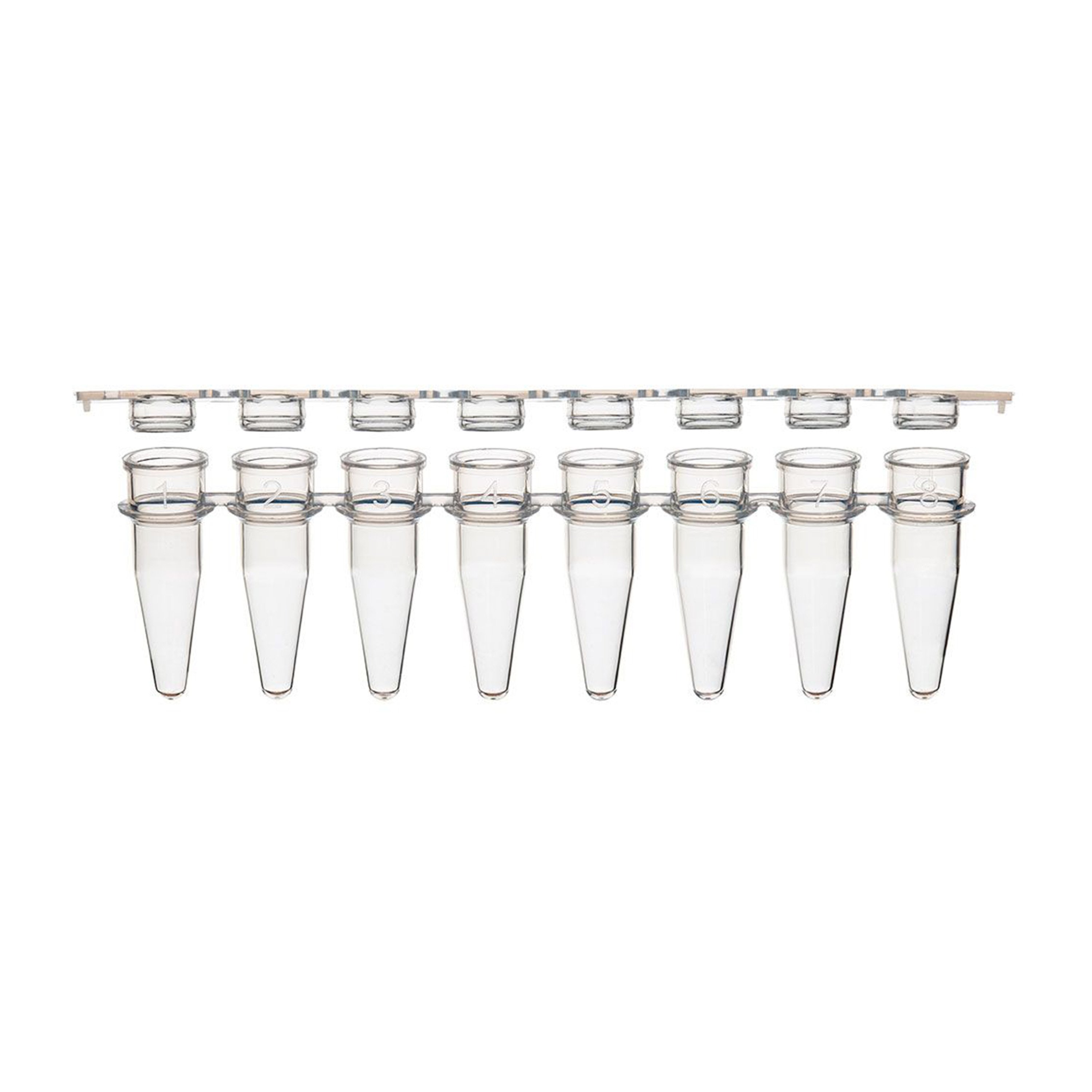 0.2 mL 8-Strip PCR Tube with Separate Cap Strip - Flat Cap (Box of 125)