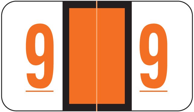 POS 3500 Match PONM Series Numeric Roll Labels - Number 9 - Orange