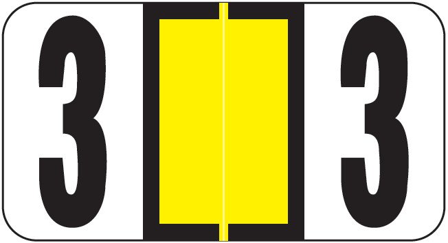 Reynolds & Reynolds Match RRNM Series Numeric Roll Labels - Number 3 - Yellow